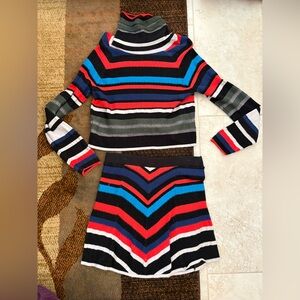 Free People Multicolor Striped Turtleneck Top & Skirt Set
